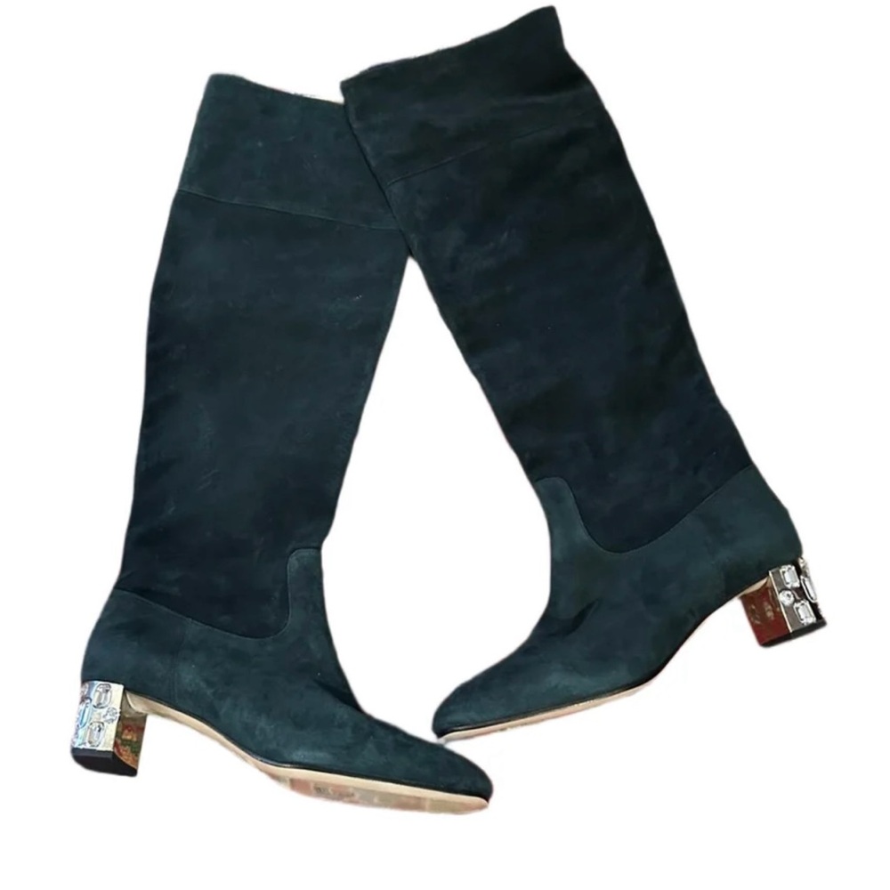 Miu Miu  EU 39.5 Green Suede Jeweled boots